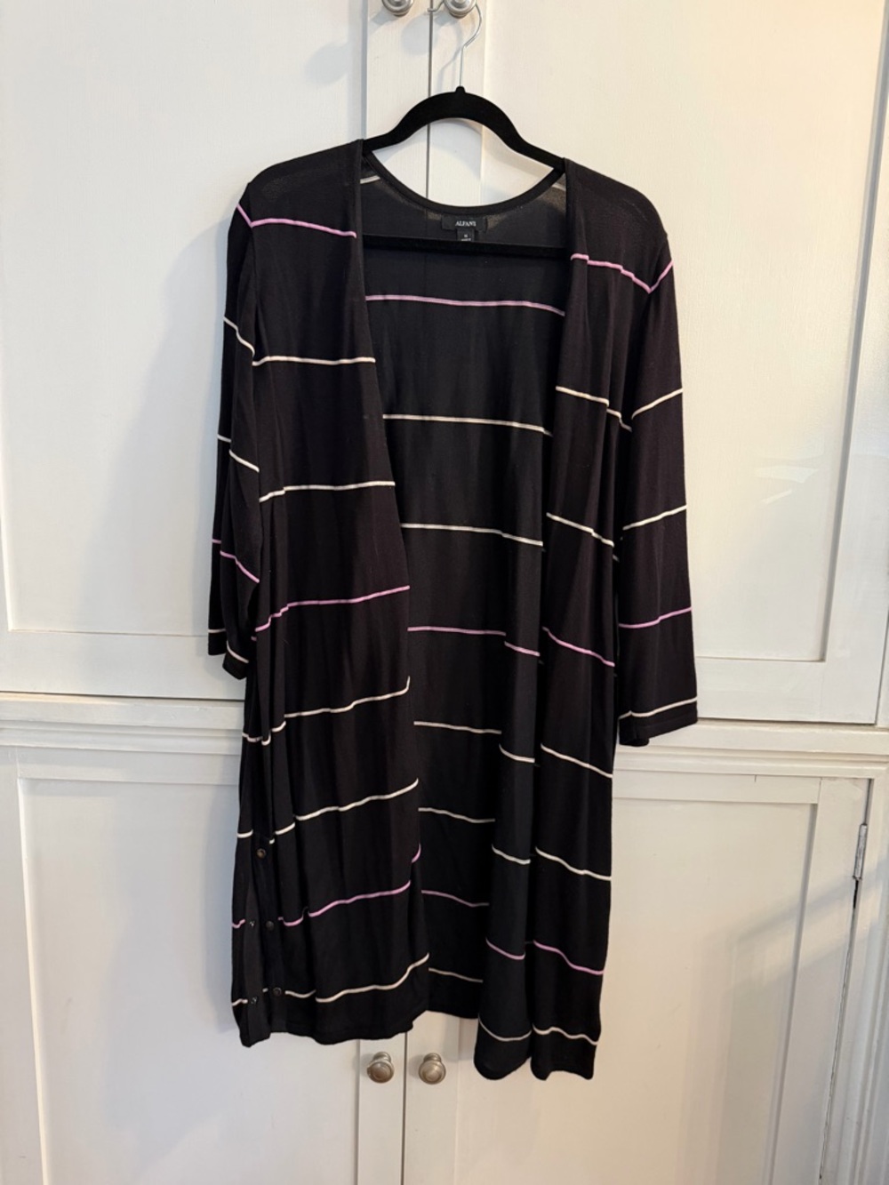 Alfani Black Knit Cardigan with Pink Stripe Accent